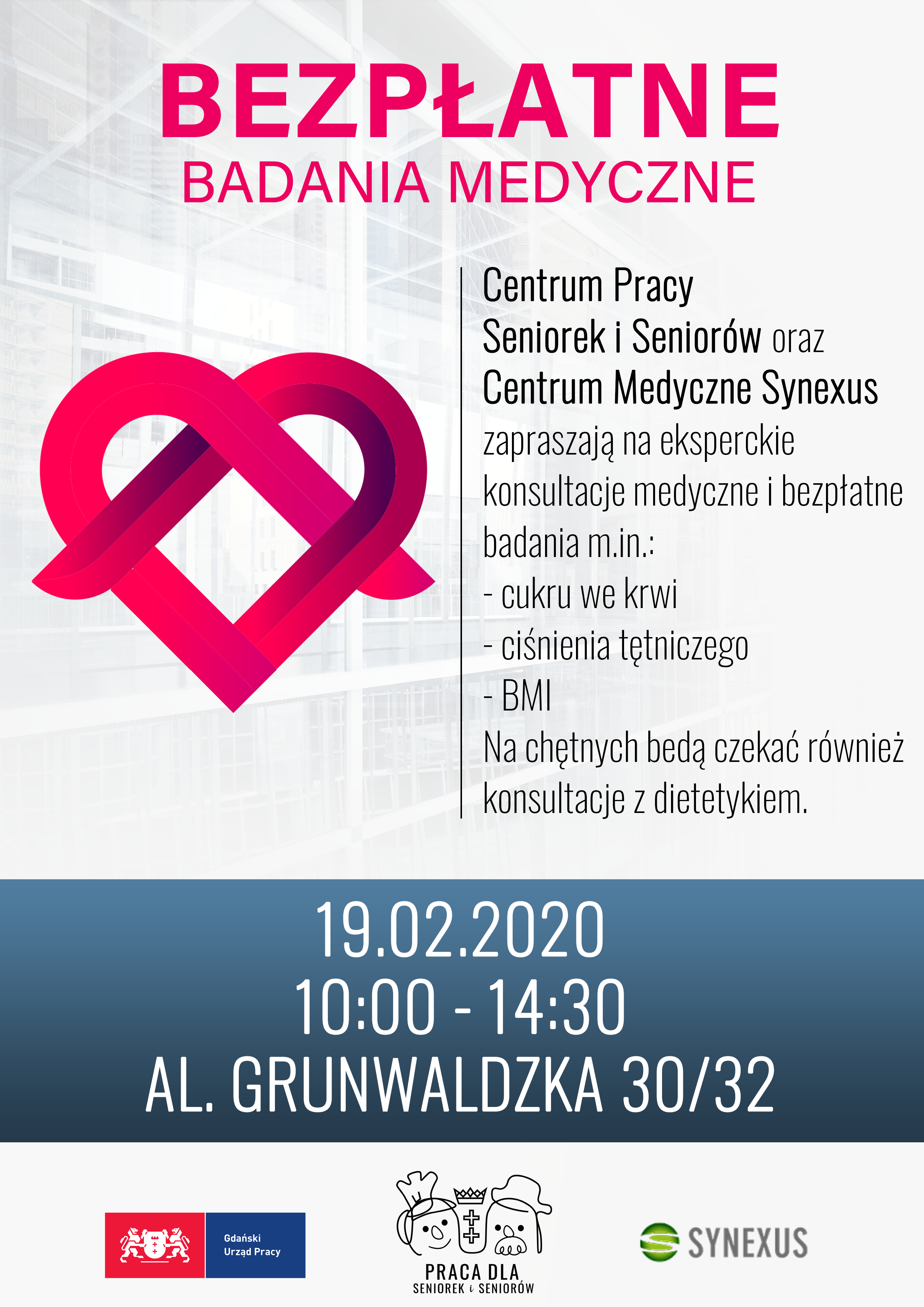 Plakat informacyjny dotyczący wydarzenia, które odbędzie się w Centrum Pracy Seniorek i Seniorów w dniu 19.02.2020 r. pt. 